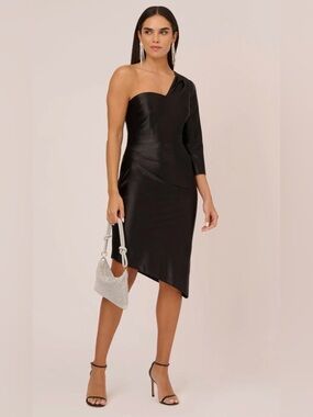 Aidan by Adrianna Papell Black One Shoulder Asymmetrical Cocktail Dress 2